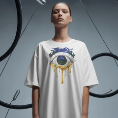 Melting Eye Gold Drop Surreal Psychedelic Unisex Cotton T-Shirt