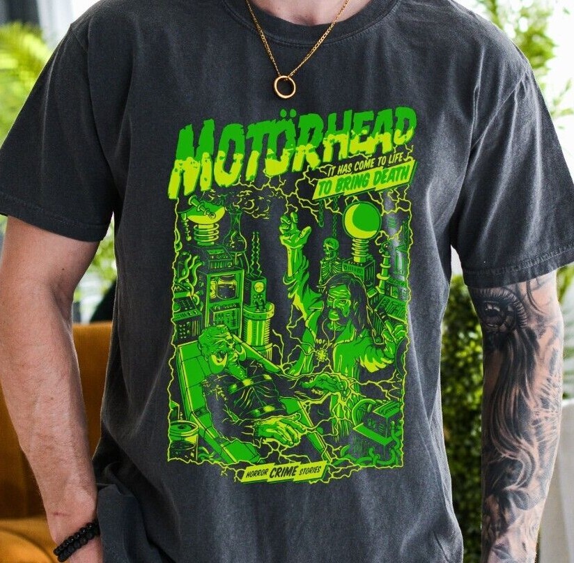 Motorhead Horror Crime Stories T-Shirt on Vintage Black Comfort Colors 1717 Tee gallery
