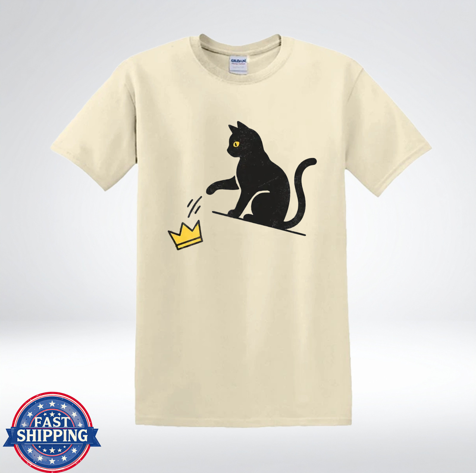 Funny Cat Knocking Crown Anti King Humor Minimalist Graphic T-Shirt gallery