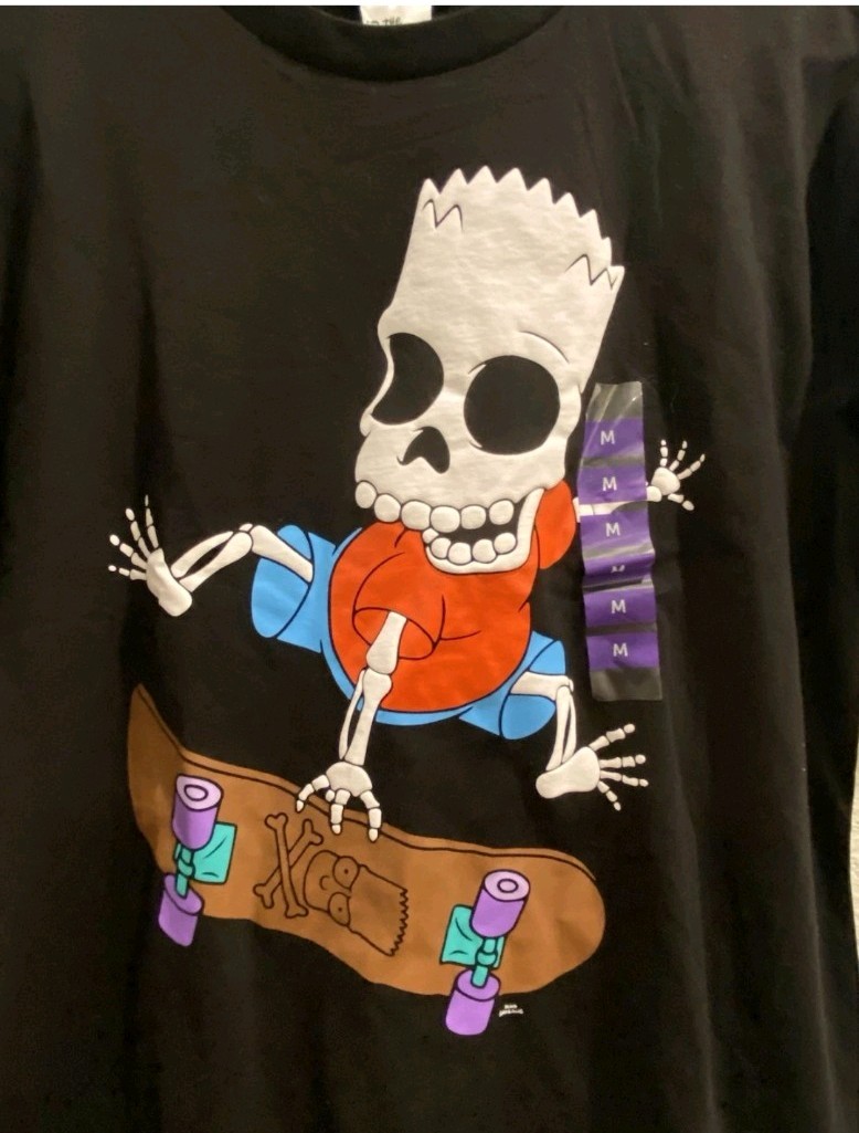 The Simpsons Bart Simpson Skeleton Skateboard T Shirt Mens M Short Sleeve Black gallery