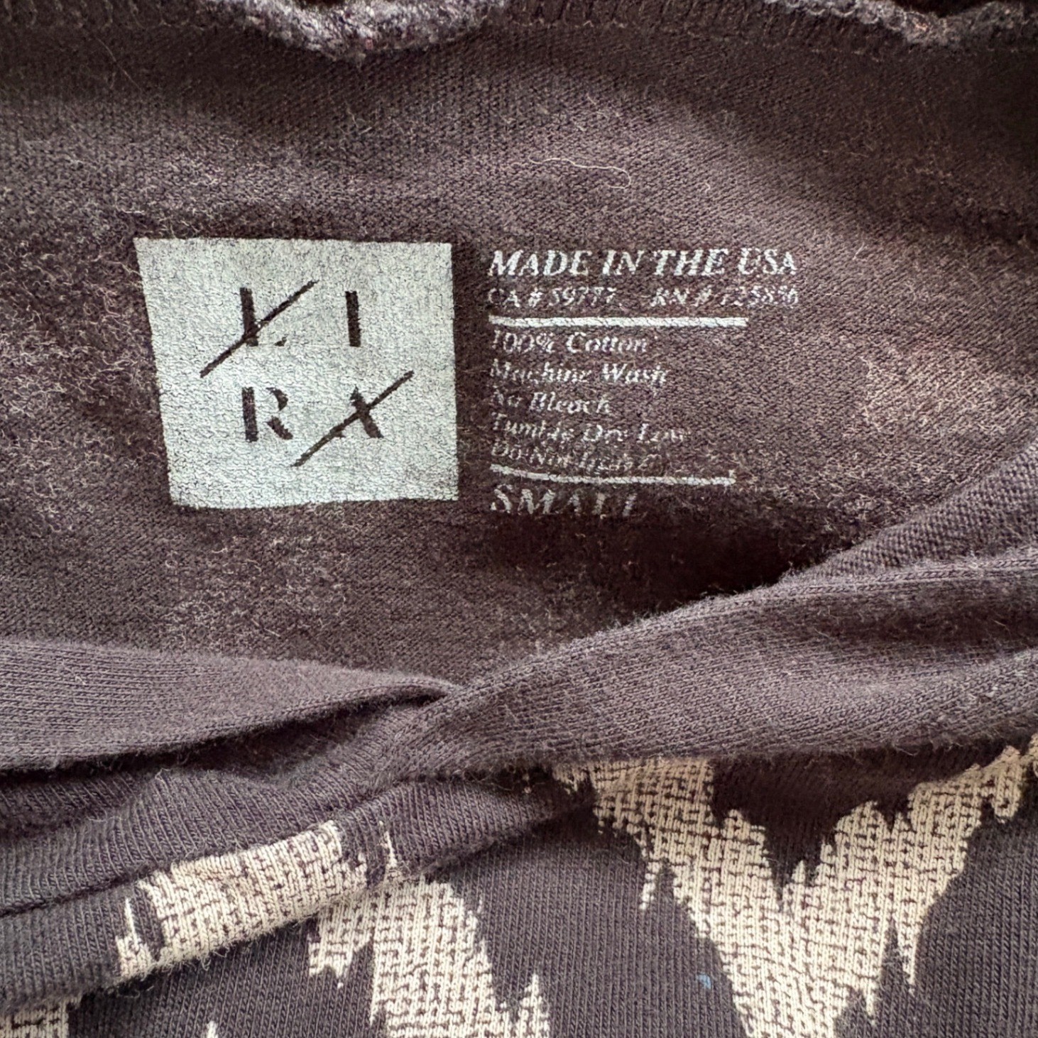 LIRA Long Sleeve Hooded T-Shirt, Black Floral Chevron Print, Men's Small, Unisex gallery