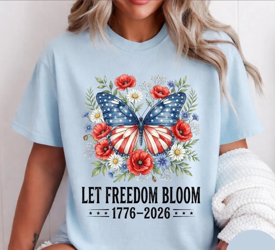 250th Anniversary Butterfly USA Flag Let Freedom Bloom T-Shirt | S-5XL FREESHIP gallery