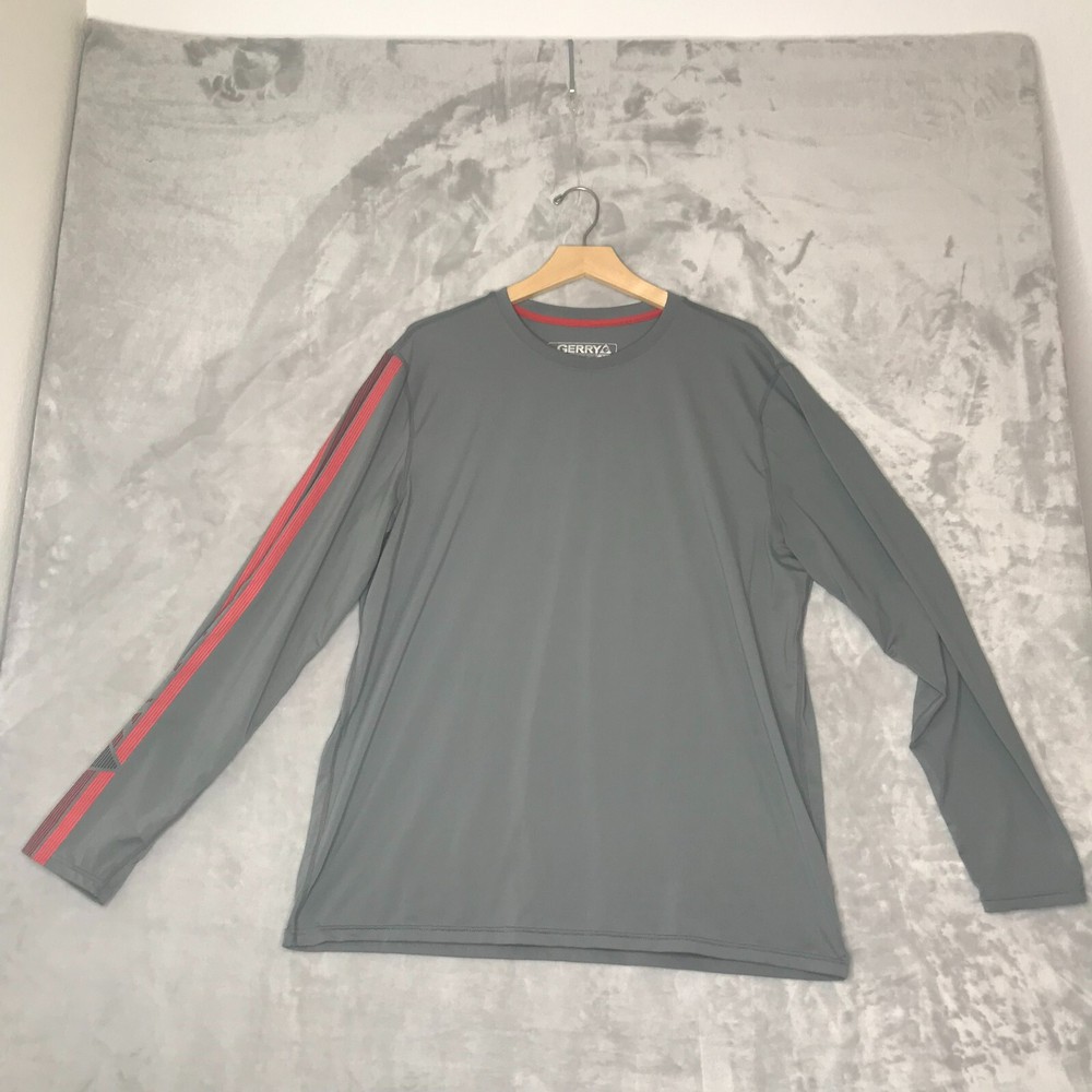 Gerry Shirt Men XL Grey Red Crew Outdoor Casual Stretch Base Layer Logo Adult