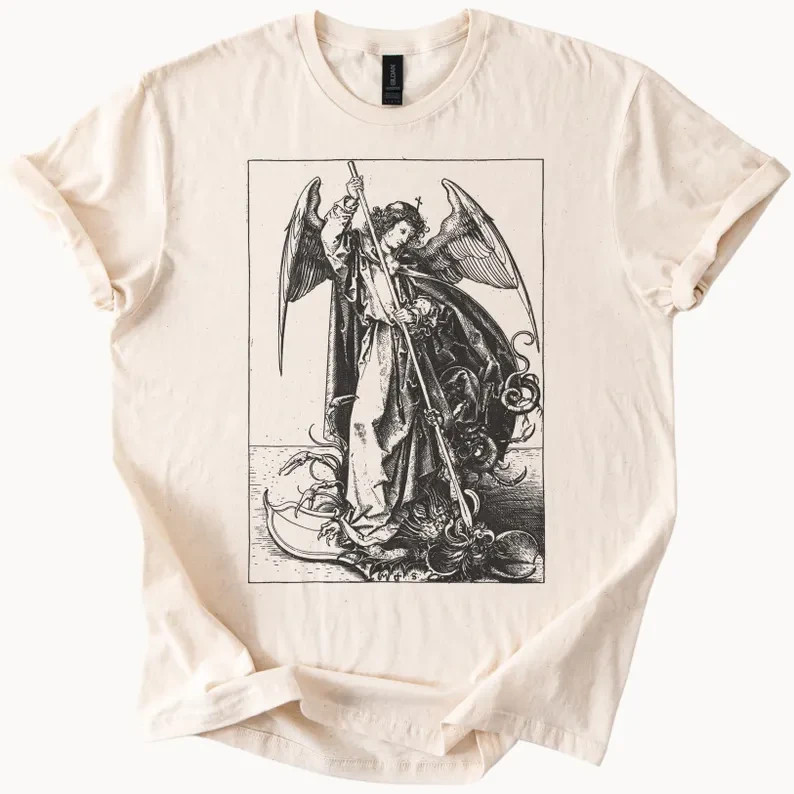 Saint Michael Slaying Dragon T Shirt Renaissance Art Tee Angel Defeats Devil Shi gallery