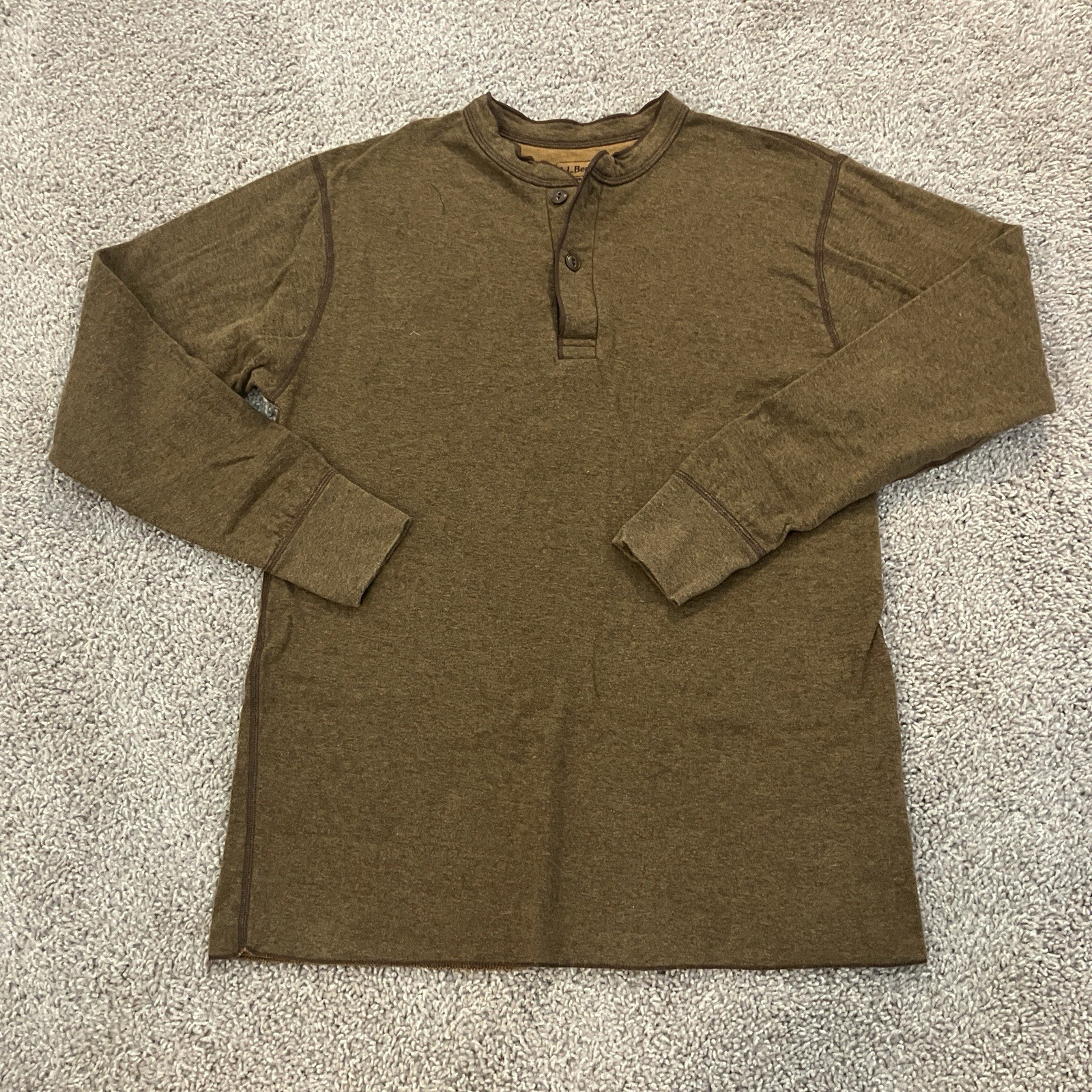 LL Bean River Driver Henley Shirt Sweater Long Sleeve Brown Mens Sz MEDIUM TALL gallery