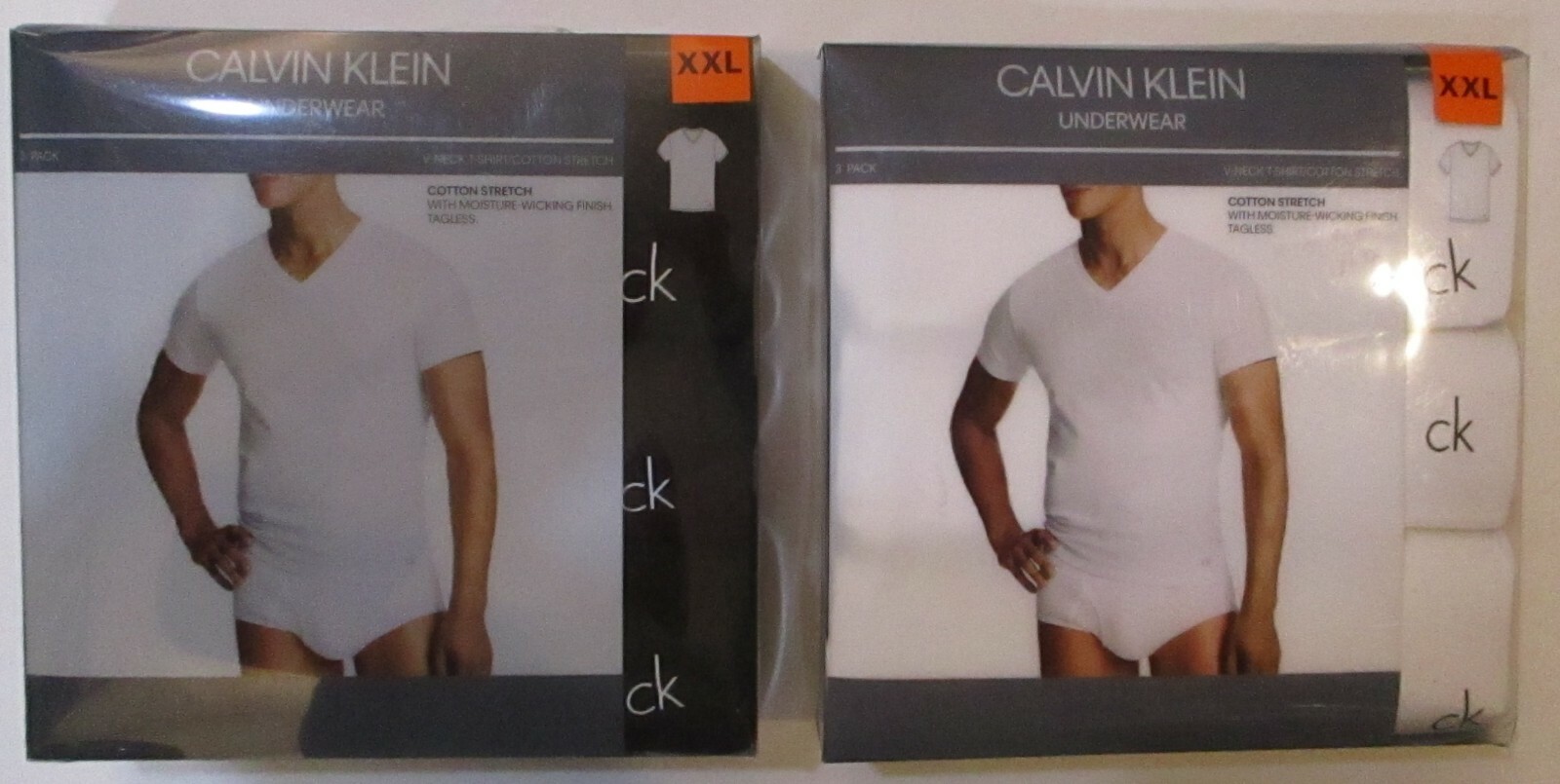 3 PACK CALVIN KLEIN V NECK SIZE 2XL XXL BLACK WHITE COTTON STRETCH T-SHIRTS NWT