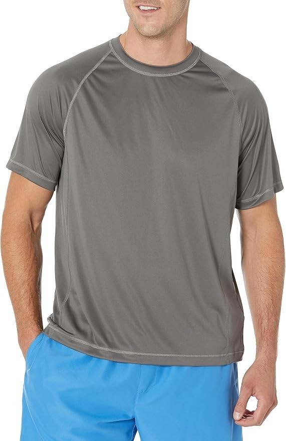 Amazon Essentials Men's Slim-Fit Short-Sleeve Quick-Dry UPF 50 Swim Tee Gray XXL gallery