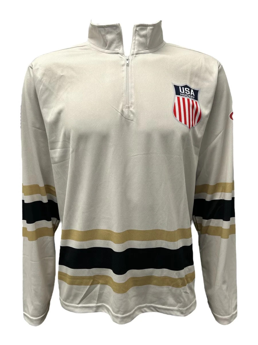 USA Hockey Shield Logo Official Vintage White Lightweight 1/4 Zip Pullover gallery