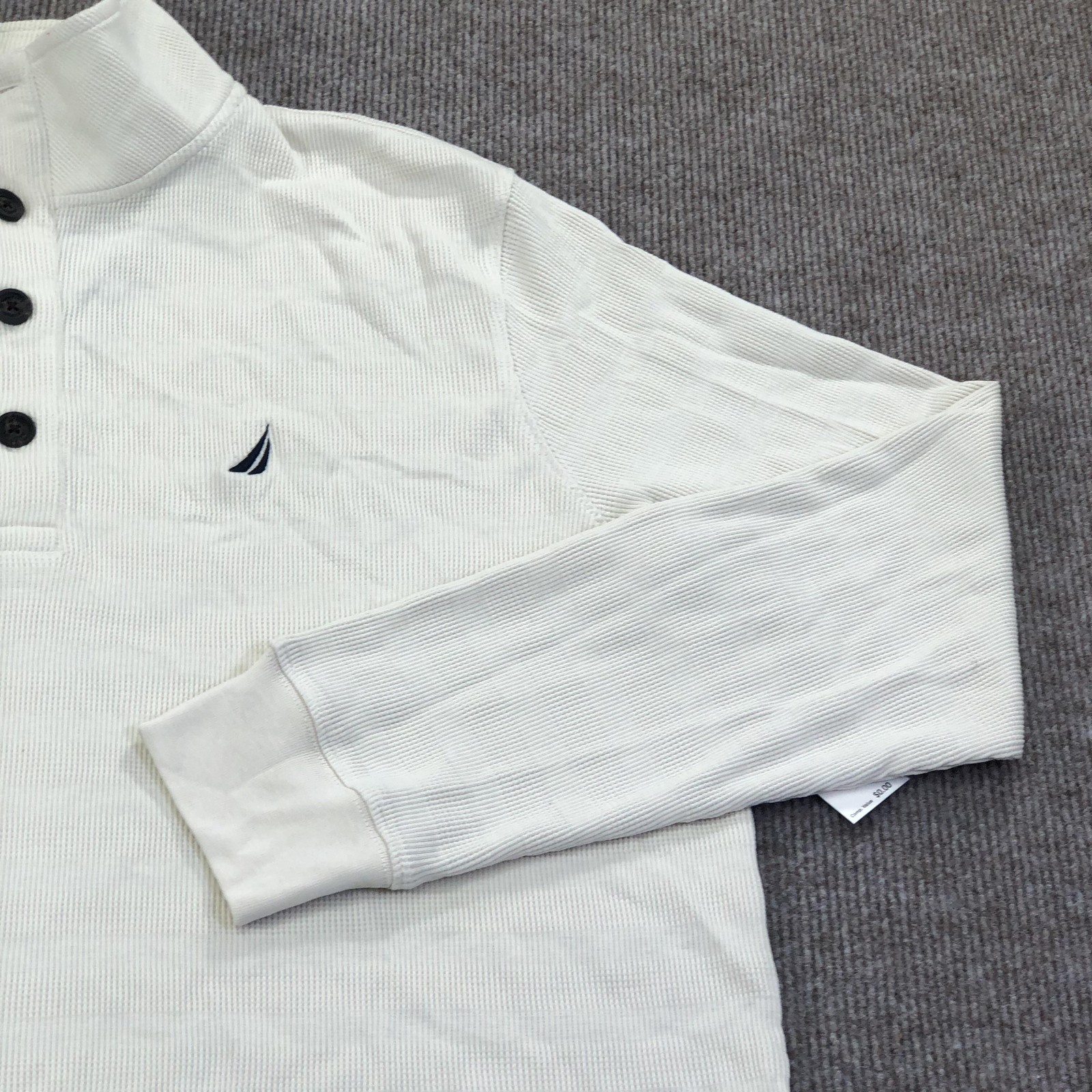 Nautica Shirt Mens Medium White Thermal Mock Neck Henley Long Sleeve Nautical gallery