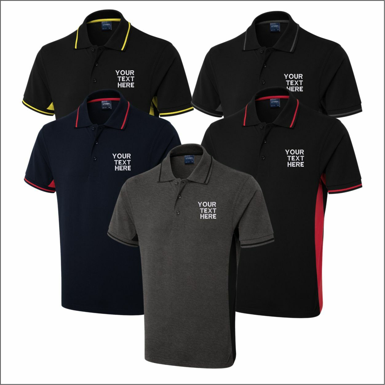 Personalised Embroidered Uneek Two Tone Polo Shirt Custom Text Casual Poloshirts gallery