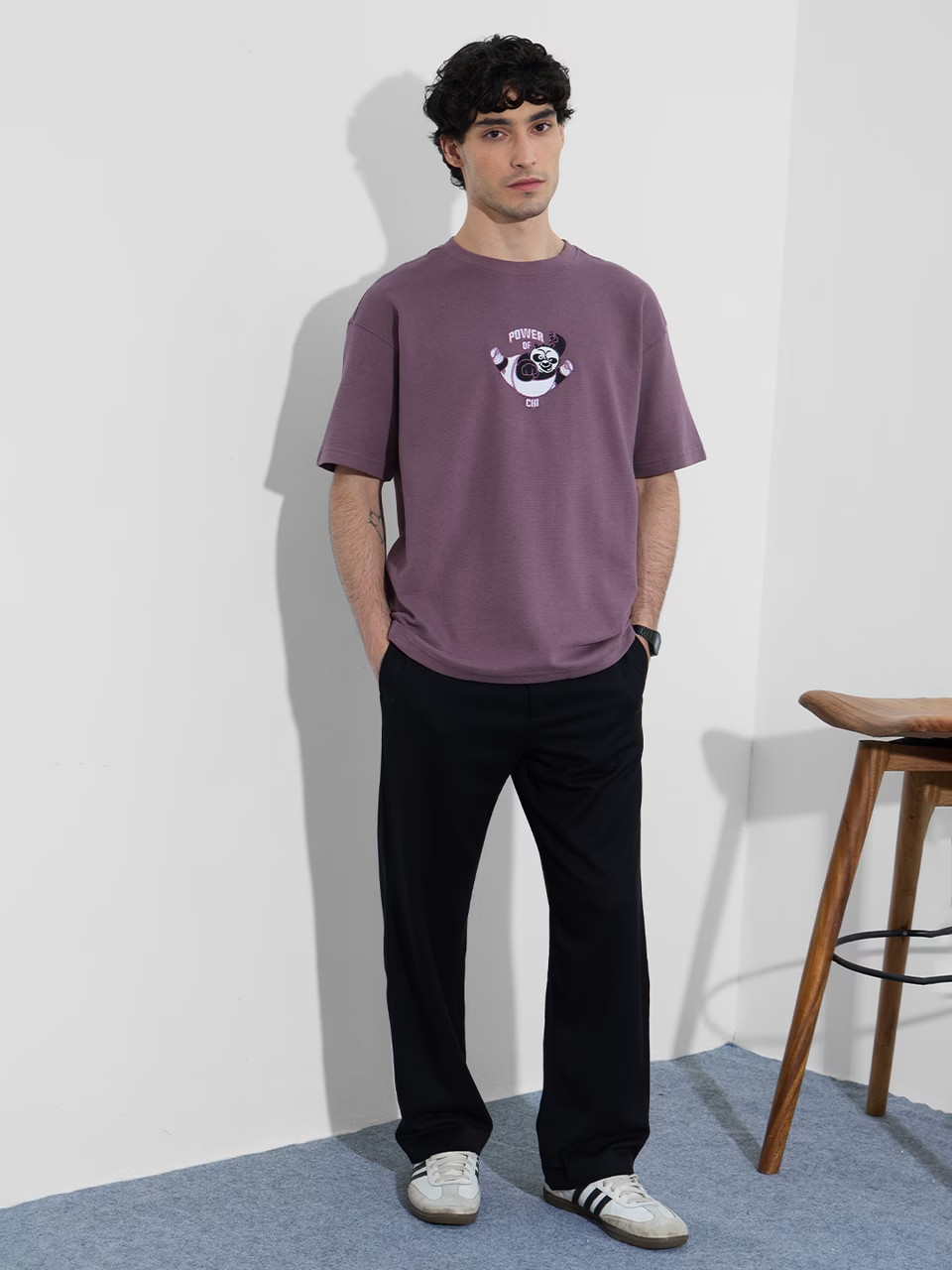 Kung Fu Panda Embroidery Details Oversized T-Shirt Purple - Textured Fabric 2026 gallery