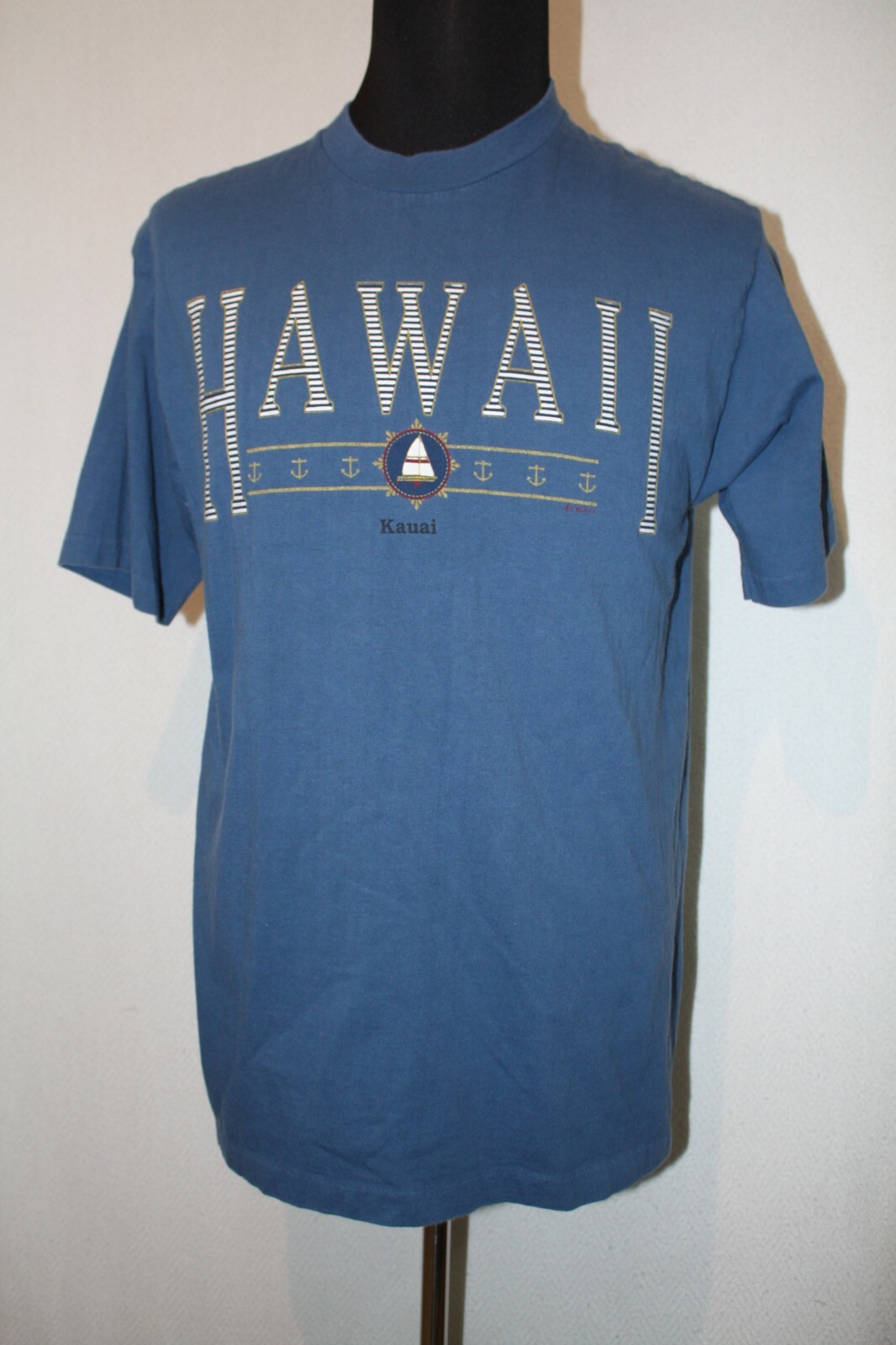Vtg SofTee TeeJays Single Stitch Blue T-Shirt Sz L Sailing Kauai Hawaii USA Made gallery