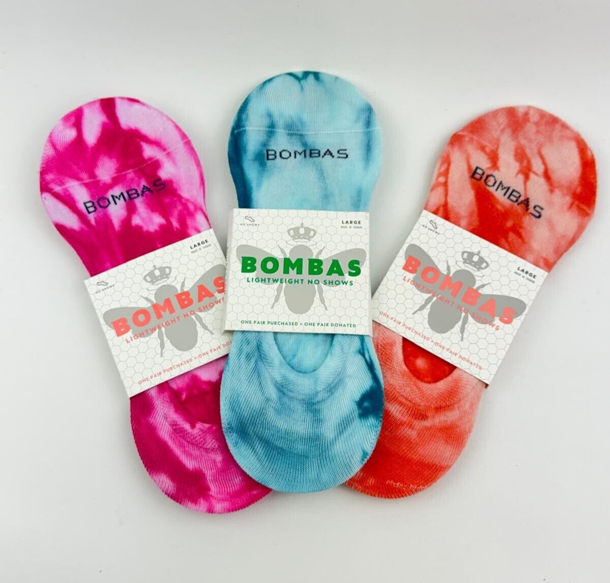 Bombas Women’s Lightweight Tie Dye No Show Socks Size Large 3-Pack