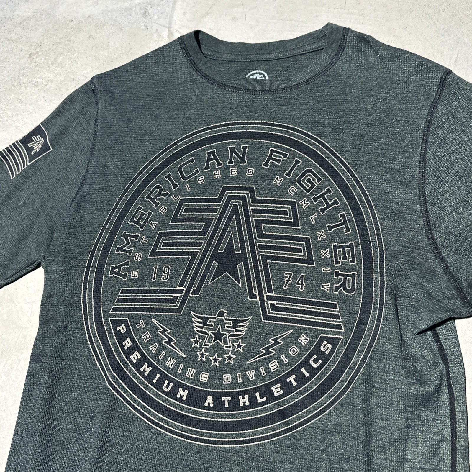 American Fighter Men Shirt M Green Graphic Geometric Logo Activewear Long Sleeve gallery