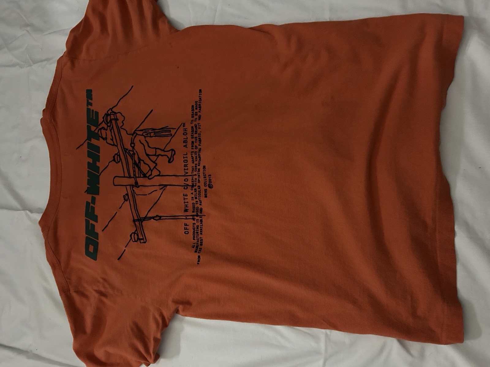 Off-White Men's Orange Graphic Print Logo Crew Neck Short Sleeve T-Shirt L gallery