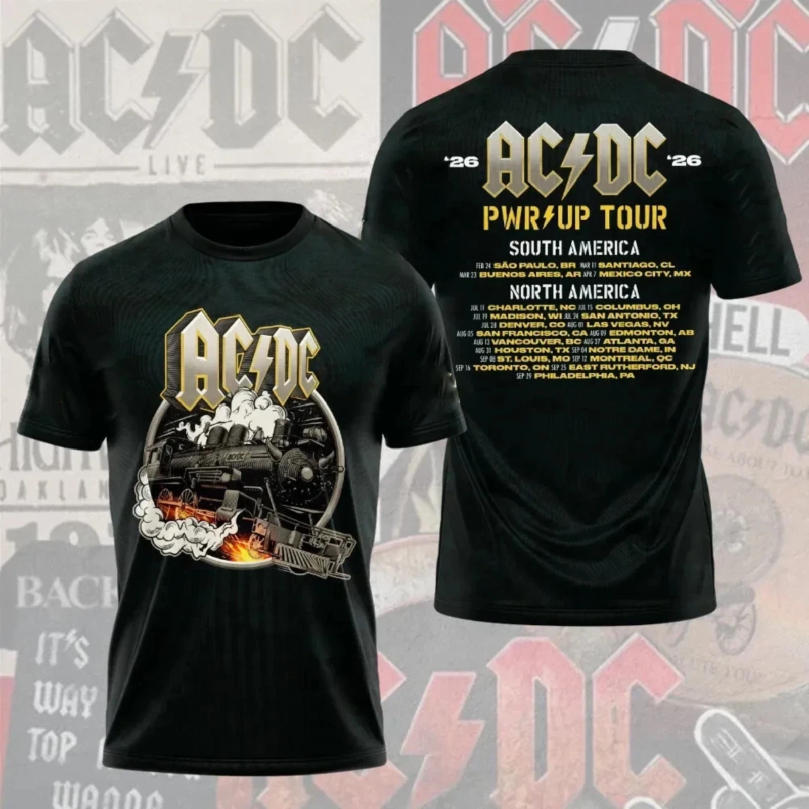 ACDC PWR UP Tour 2026 Shirt Rock Train Graphic Concert Tee Front Back gallery