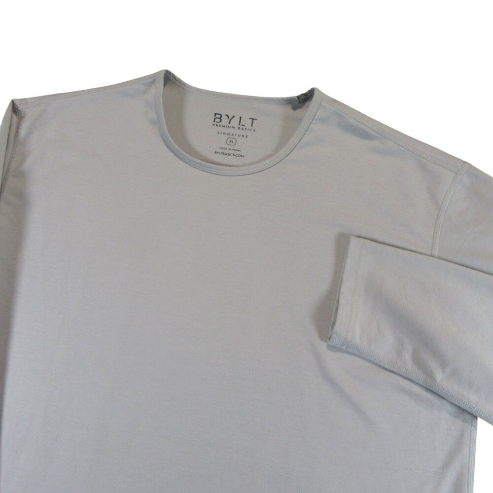 BYLT Mens Performance Shirt XL Light Gray Long Sleeve Performance Crew Stretch