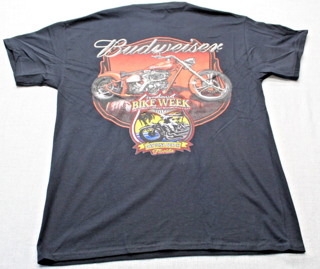 Budweiser 2014 73RD Annual Bike Week Daytona Beach FL Black T Shirt Men's L gallery