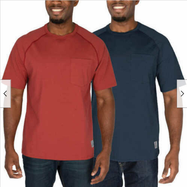 Rugged Elements Men’s 2-Pack Cotton Blend Work Tee Shirt (navy/red, SMALL) NWT