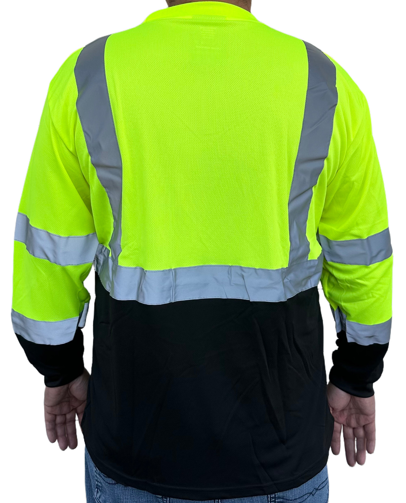 Yellow High Visibility Long Sleeve Safety Shirt Reflective / Black Bottom gallery