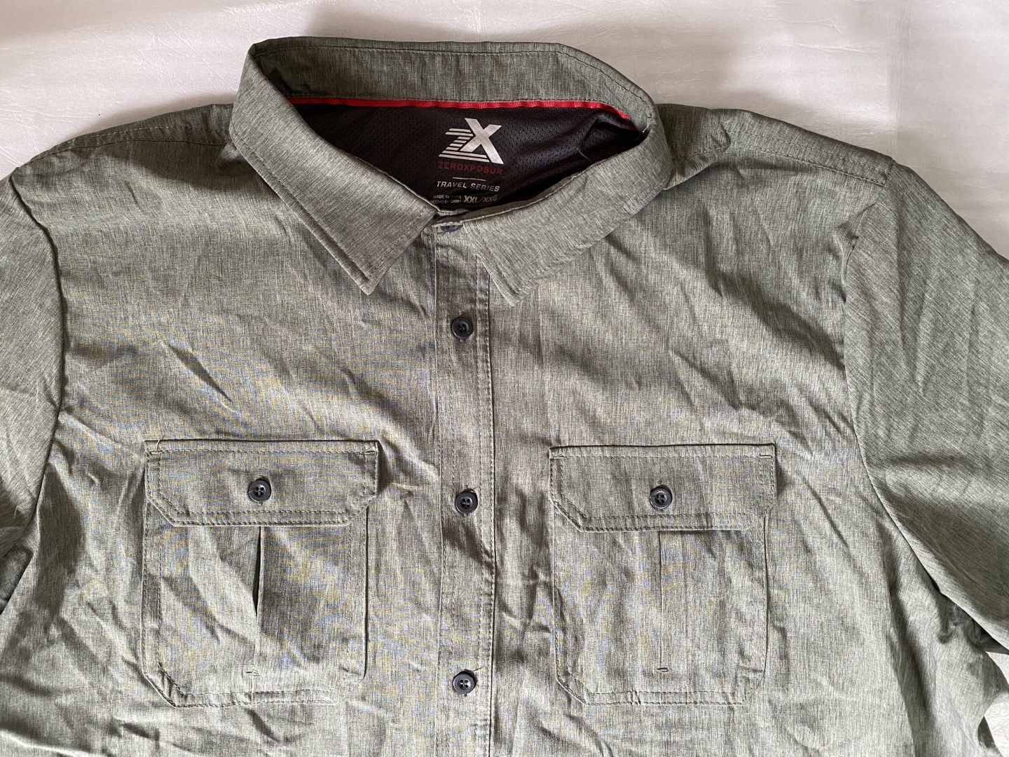 ZeroXposur Travel Series Button Up Shirt Men's XXL Green Short Sleeve Collared P gallery