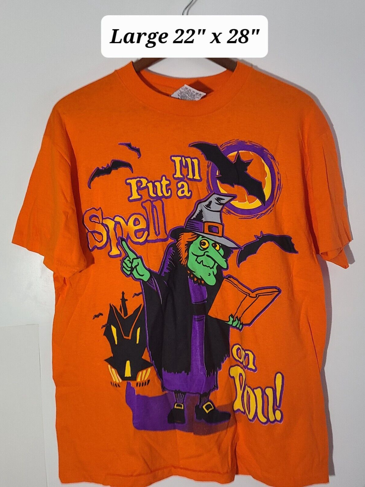 Vtg "I’ll Put A Spell On You" Witch/Halloween Large Orange T-Shirt Single Stitch gallery