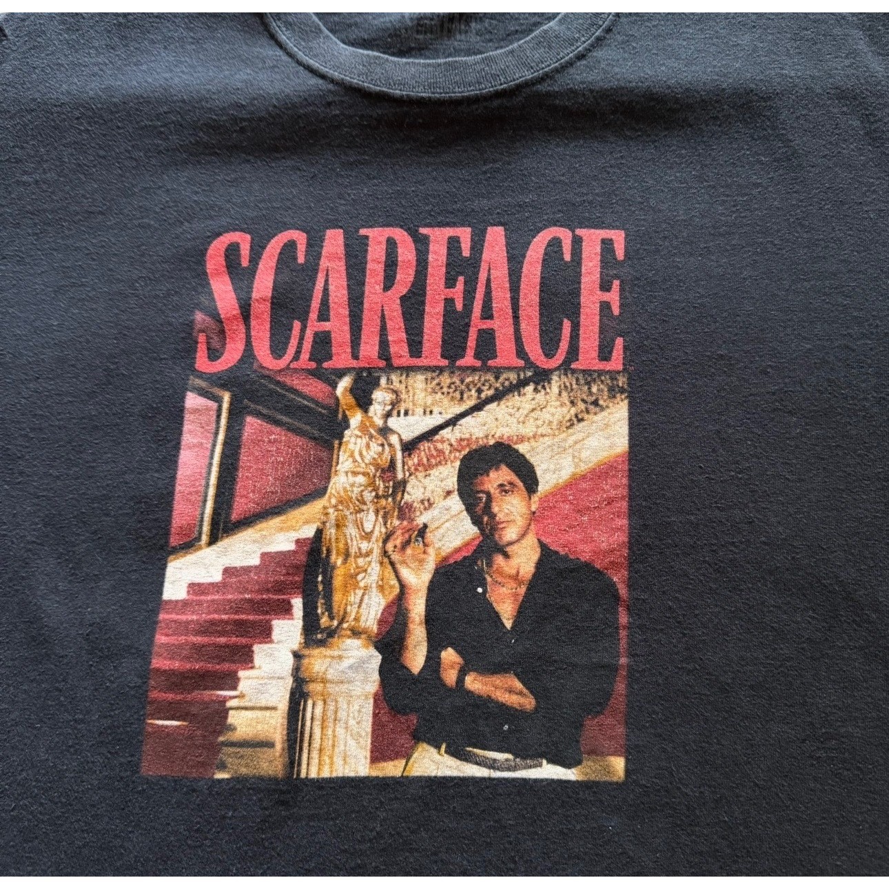 Scarface Tony Montana Graphic T-Shirt Mens Large Black Cotton Movie Promo Tee gallery