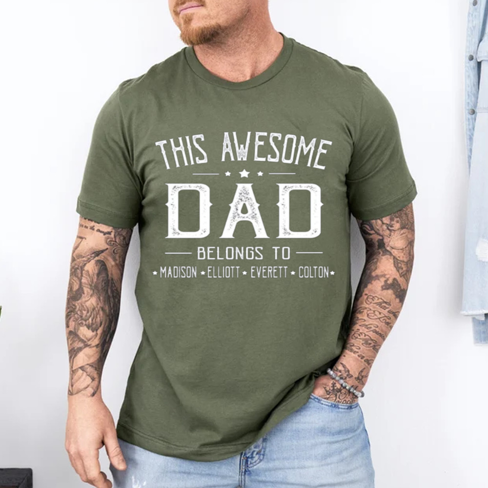 Personalized This Awesome Dad Belongs To Shirt, Custom Kids Names Father’s Day