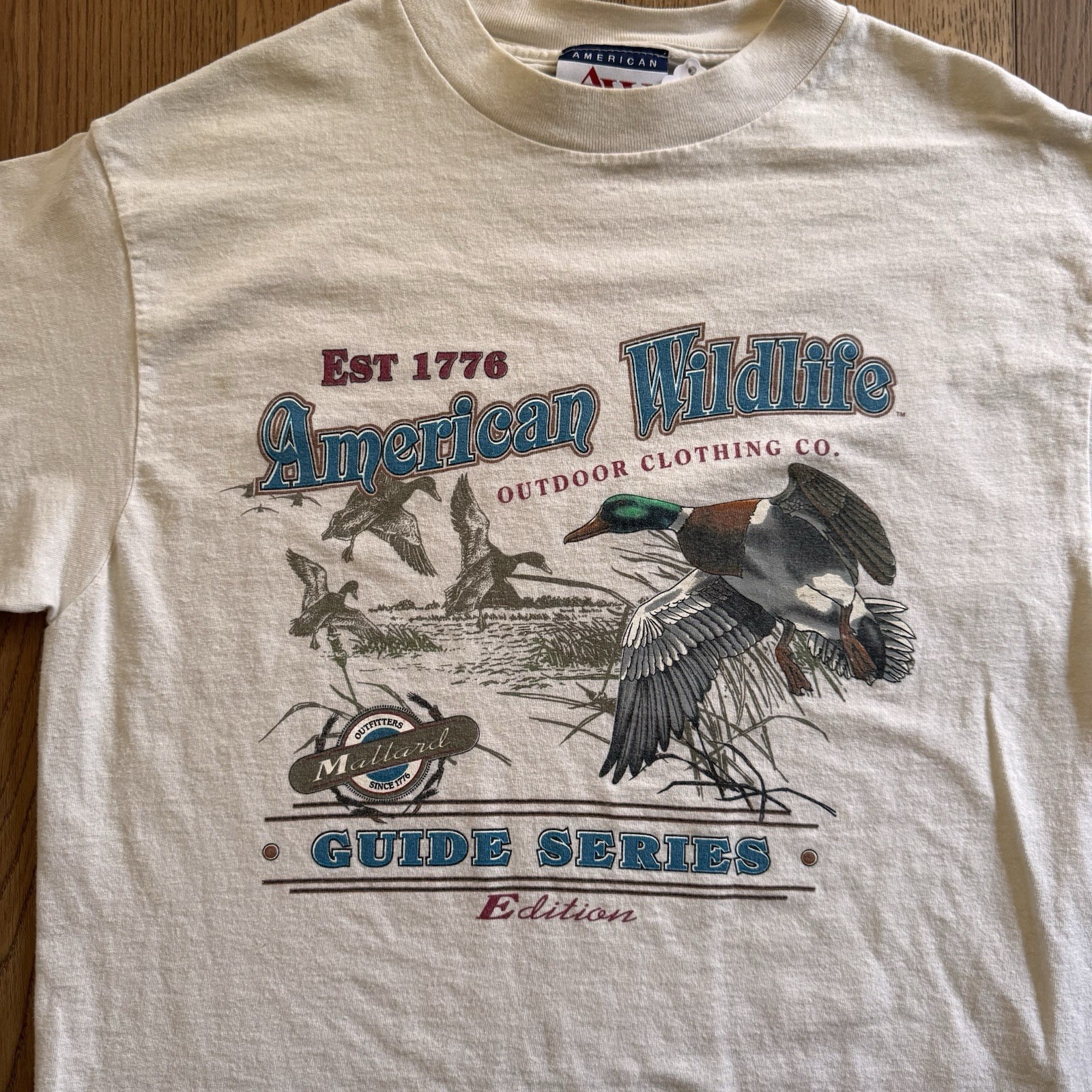 Vintage American Wildlife Mallard Ducks Cream Mens Medium Shirt 90s River Nature gallery