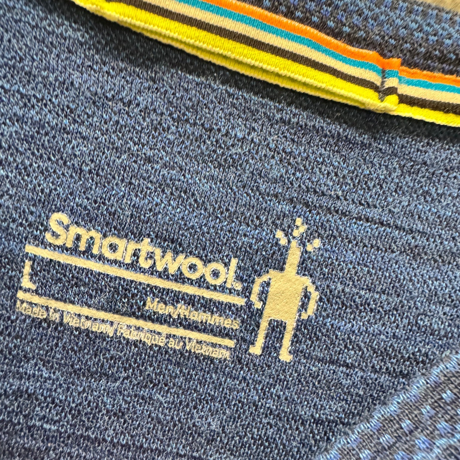 Smartwool Shirt Mens Large Merino Wool Crew Neck Blue Striped Base Layer gallery