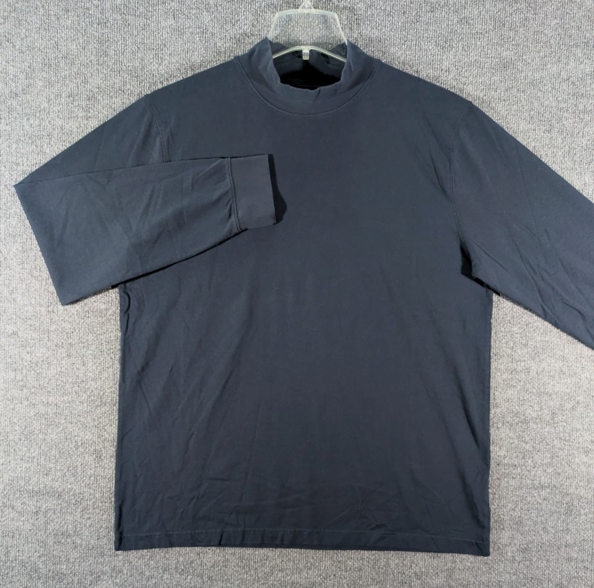 LL Bean Mock Neck Shirt Mens Large Navy Long Sleeve Tee 100% Cotton 508112 gallery
