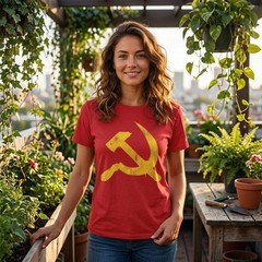 Hammer & Sickle T-Shirt | Yellow Graffiti Communist Soviet Symbol Tee Shirt
