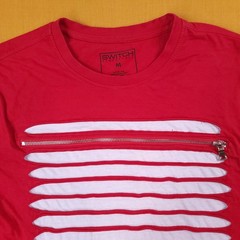 Switch Remarkable Men’s Medium Razor Cut Zipper Short Sleeve Shirt Red White