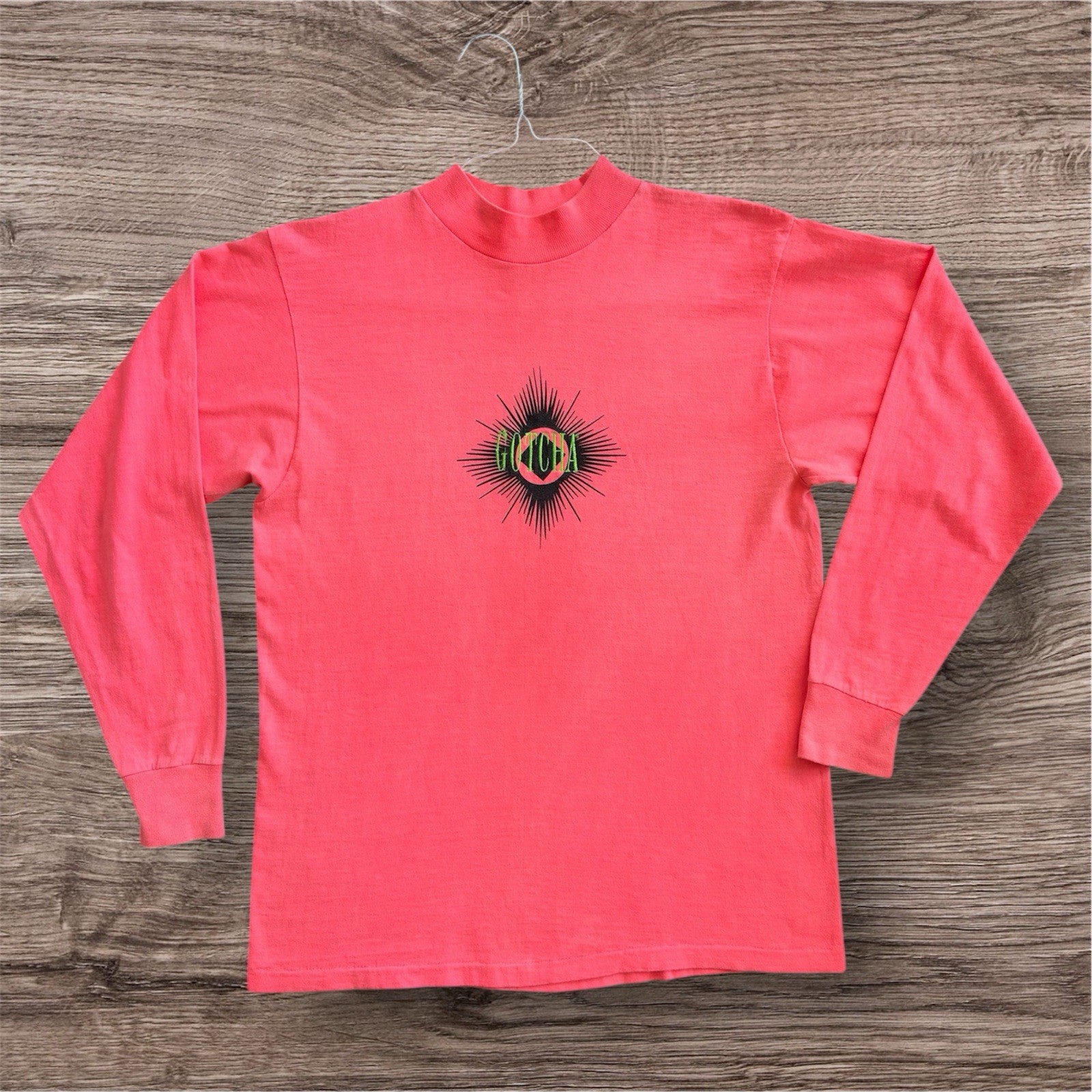 Vintage Gotcha Mens Long Sleeve Shirt Neon 90s Mock Neck Skater Surf Logo M gallery