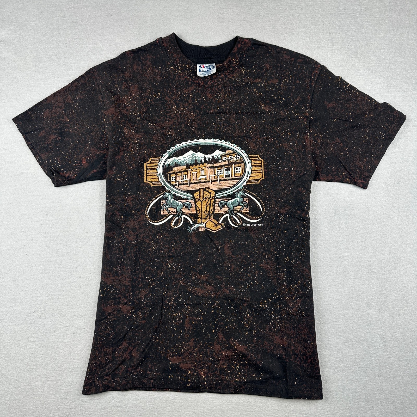 Vintage Lifestyles T Shirt Mens M Black Single Stitch Beefy Western Splatter 90s gallery