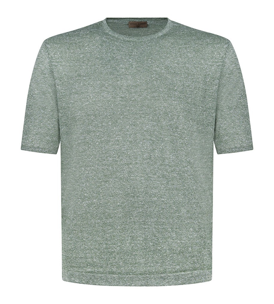 STILE LATINO t-shirt linen cotton EU 56 US 46 green melange normal fit gallery