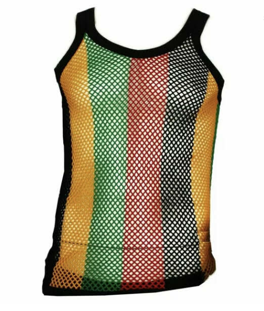L Rasta Men Vest 100% Cotton Fishnet Fitted String Mesh Stretchy Jamaican Hot gallery