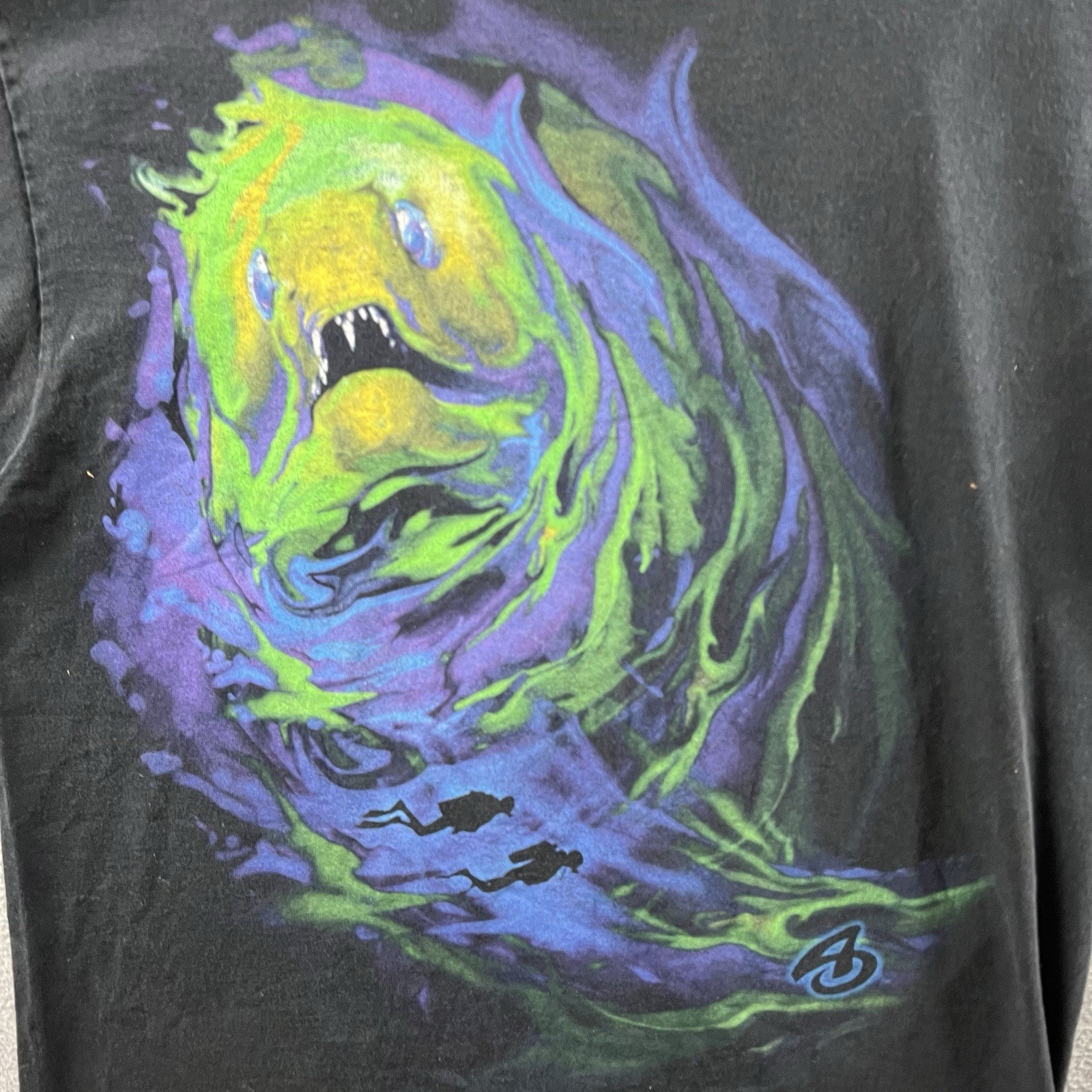 Vintage Amphibious Outfitters Shirt Mens Large Black Scuba Diving Eel Nature AOP gallery