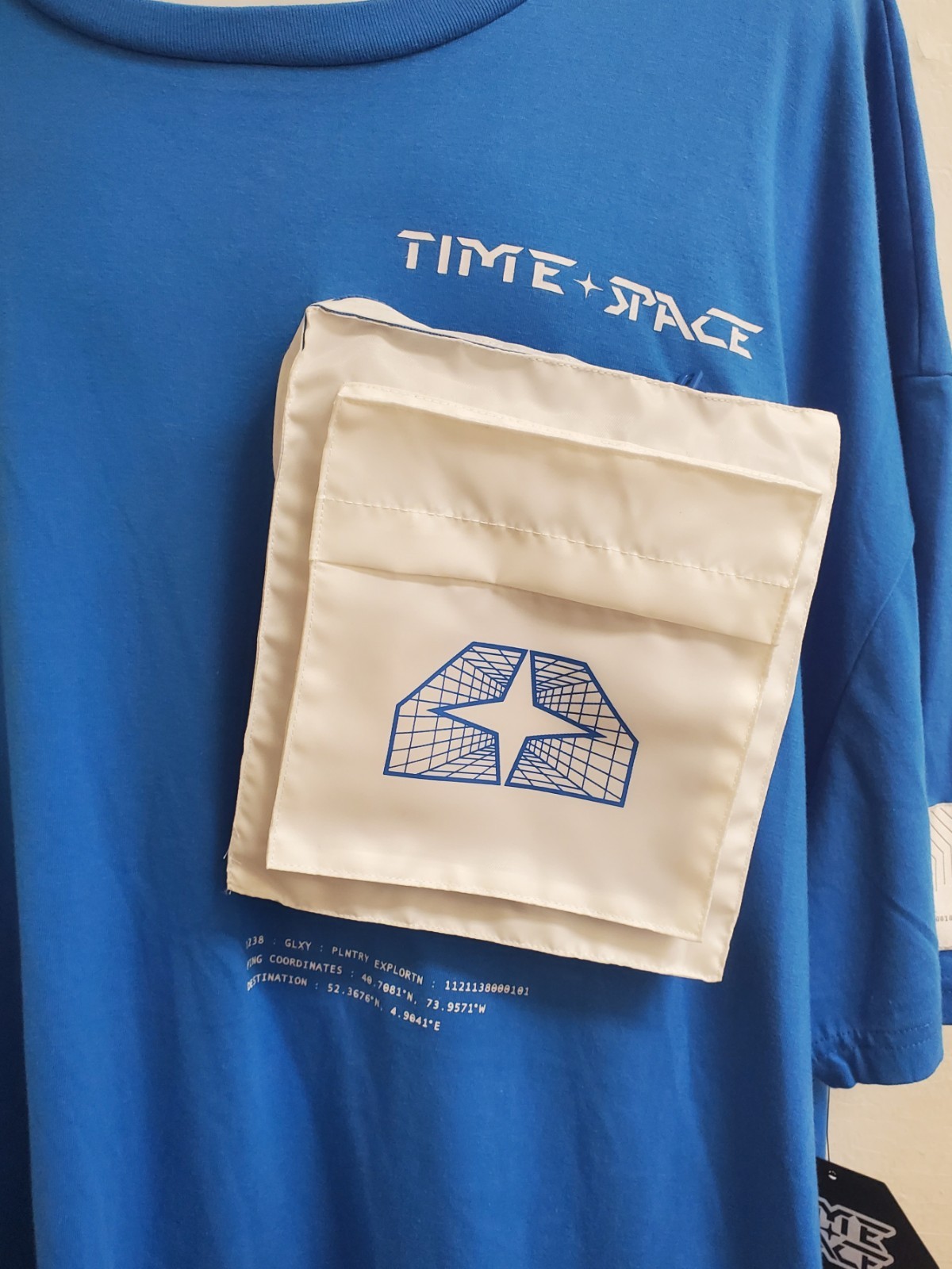 Time & Space Mens Cargo Pocket T Shirt Zippered Utility Pockets Size 5XL Blue gallery