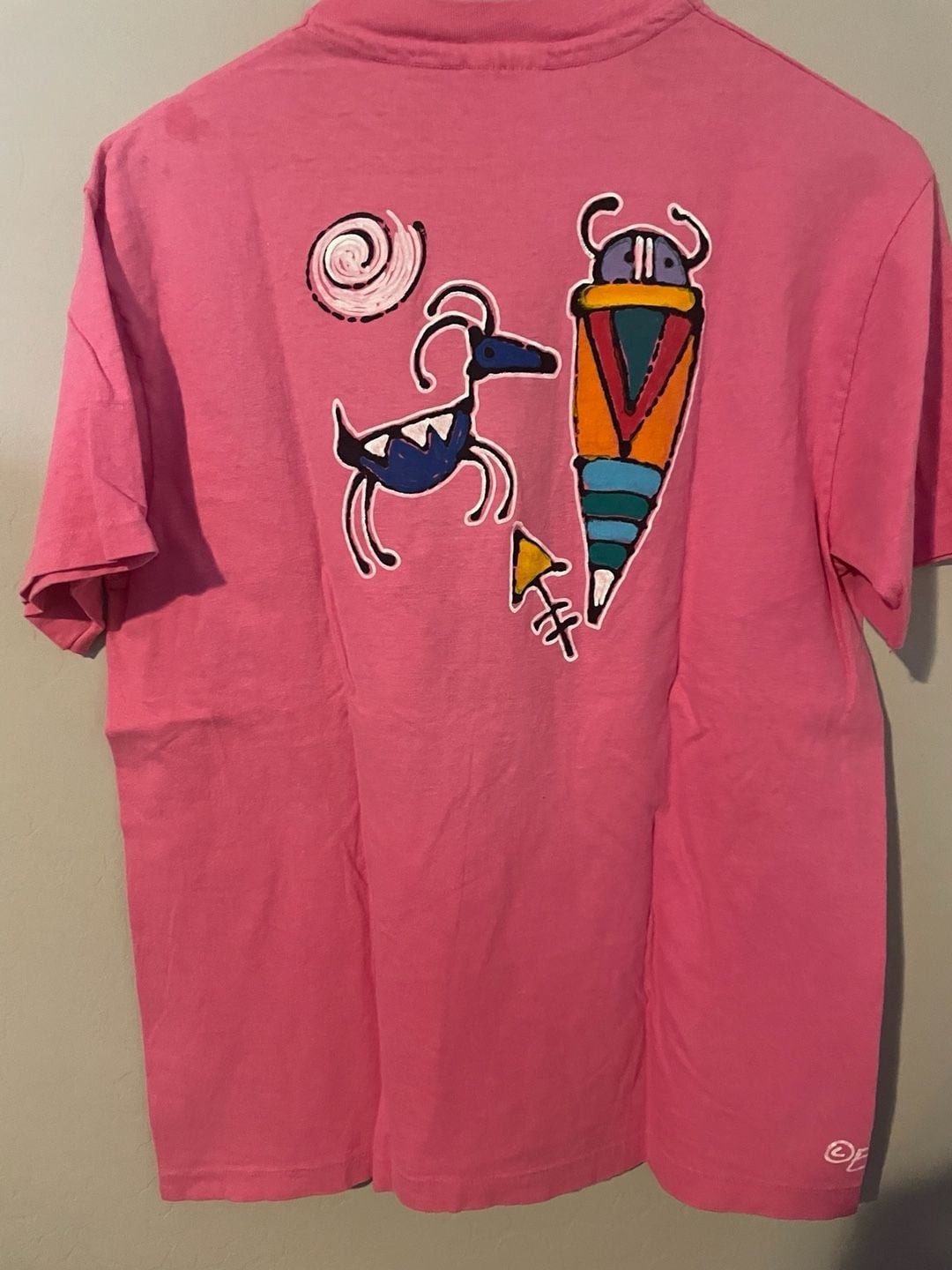Vintage 1988 Abstract Pop Art Native Petroglyph Pink T-Shirt gallery