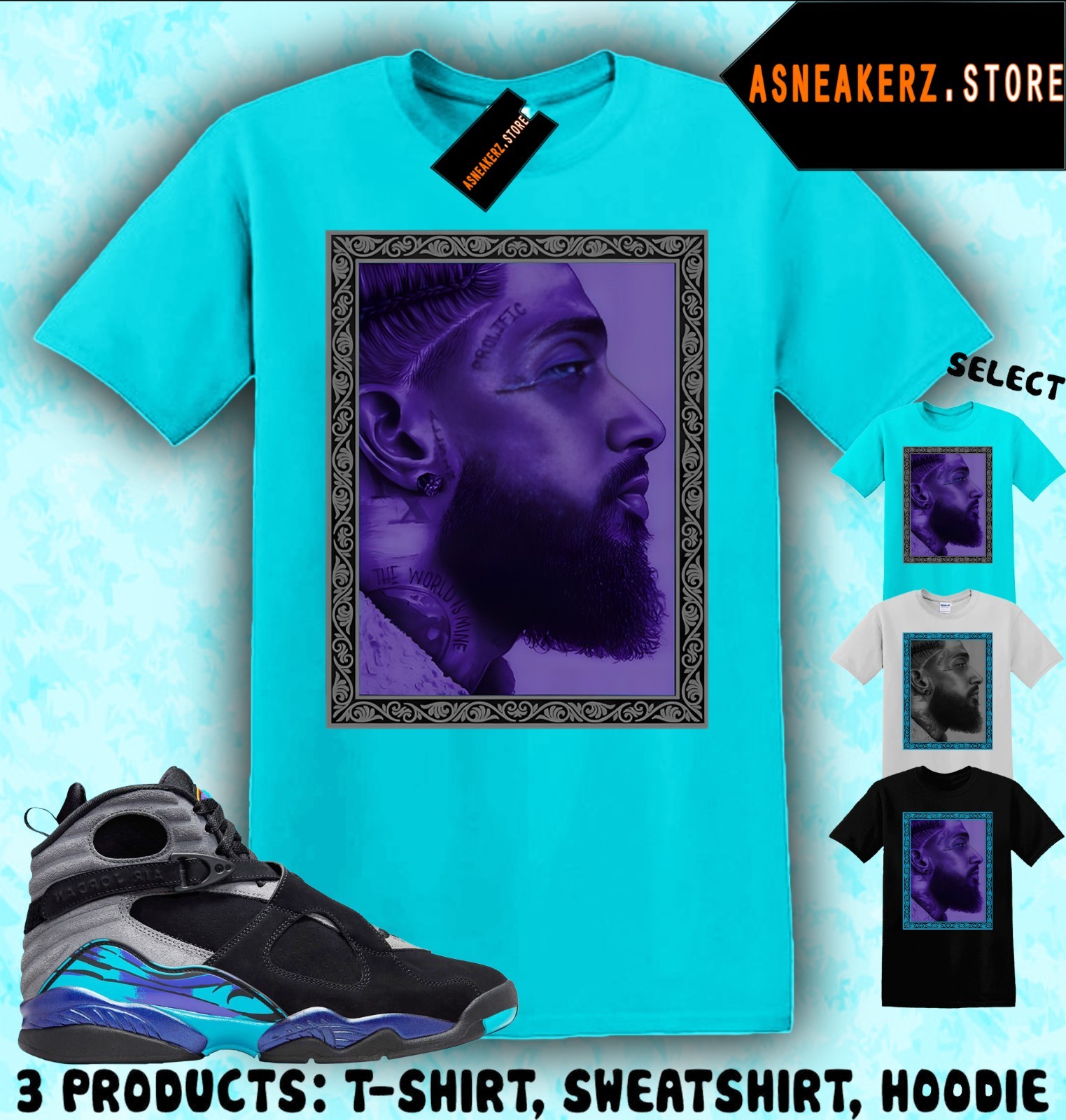 Tee Shirt Matching AJ 8 Aqua 2025 To Match Sneaker Nipsey T-Shirt gallery