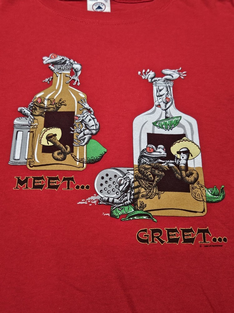 Lifeforms Delta Magnum Weight Frogs Tequila T-shirt Red XL 90s Vintage Worm RARE