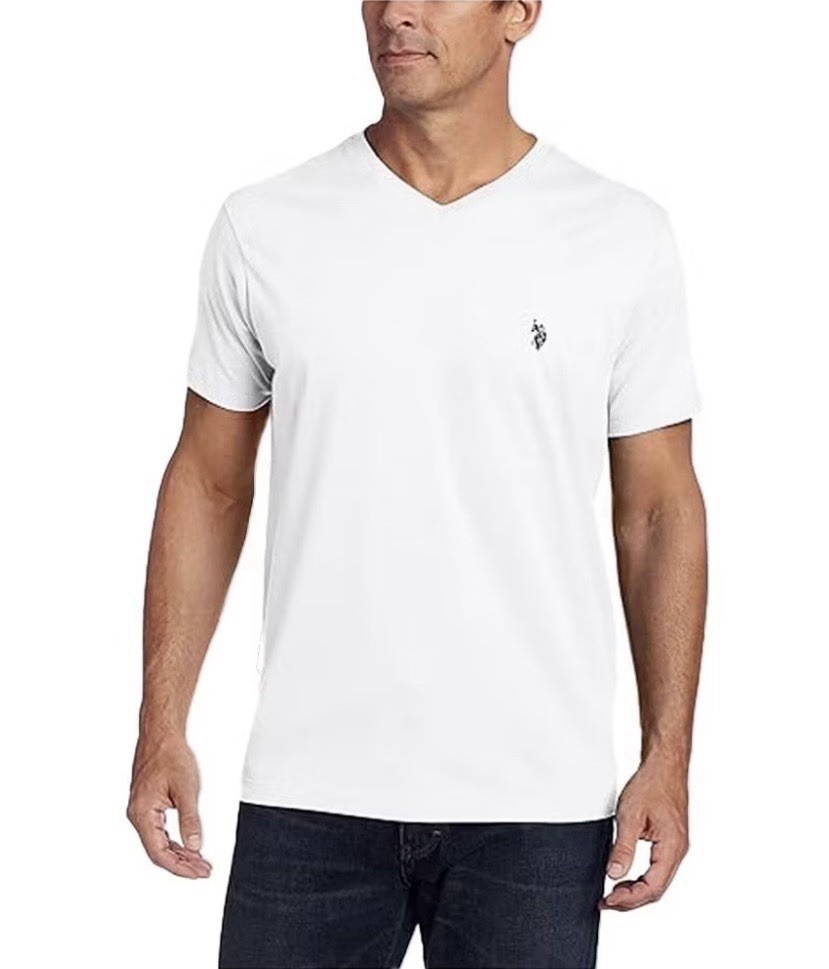 NWT U.S. Polo Assn. Men's Solid V-Neck Short Sleeve Cotton T-Shirt in White, XXL gallery