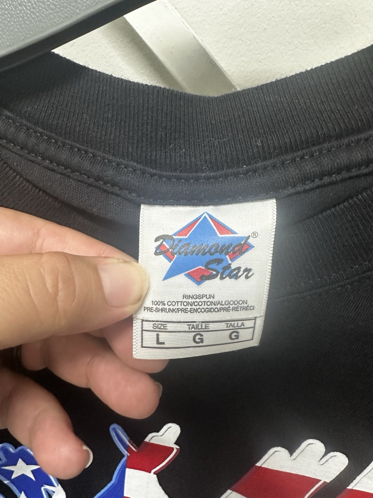 Vintage 2002 Diamond Star WWE Black Tee Shirt Red White & Blue Logo Size Large gallery