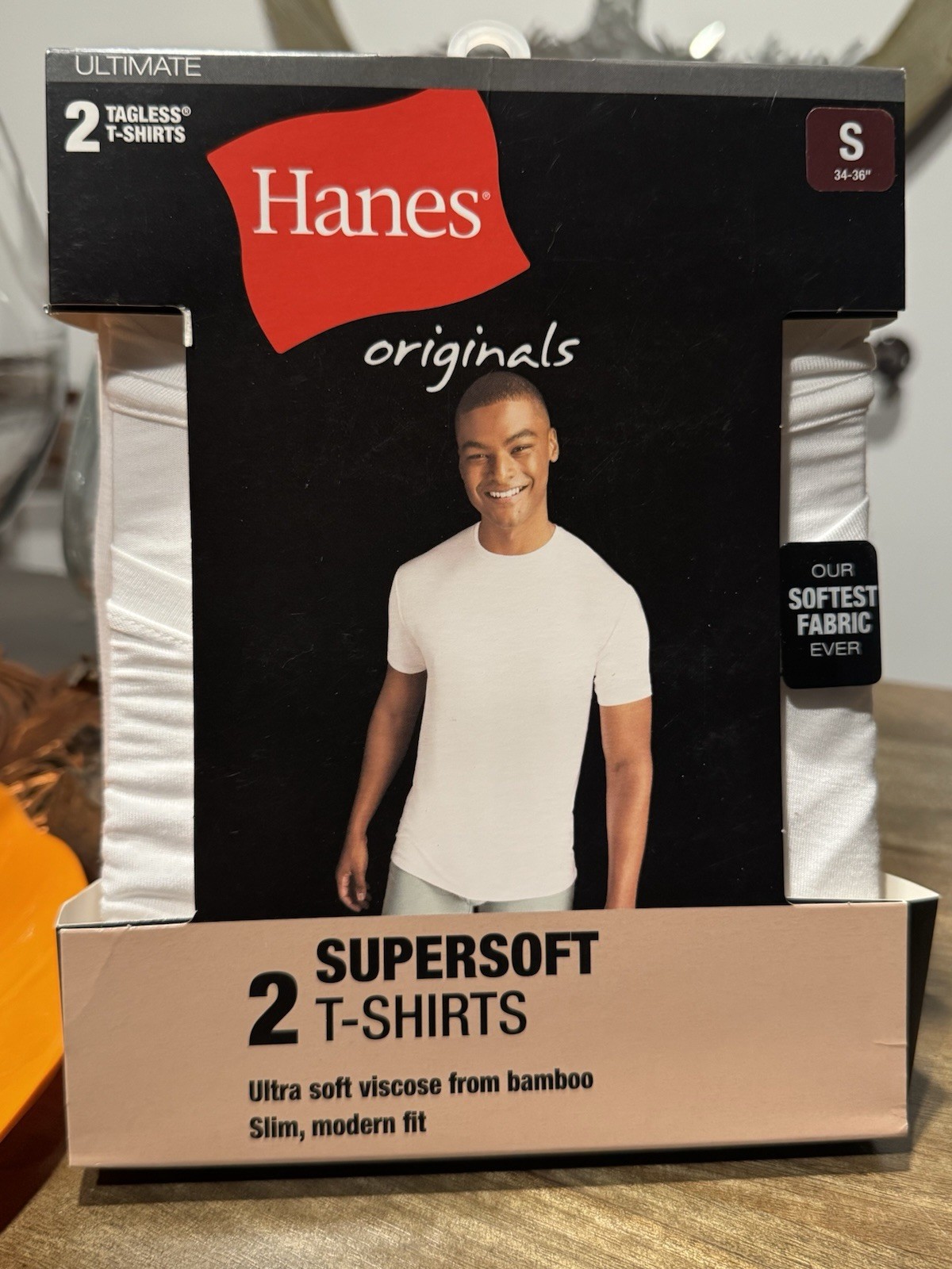 Hanes Originals Supersoft Tagless Bamboo Viscose T-Shirt White Small Crew Neck gallery