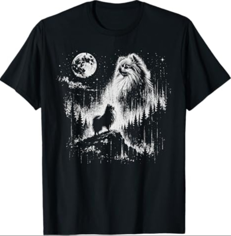 Pomeranian Howling to The Moon Vintage Mystical Dog Art T-Shirt