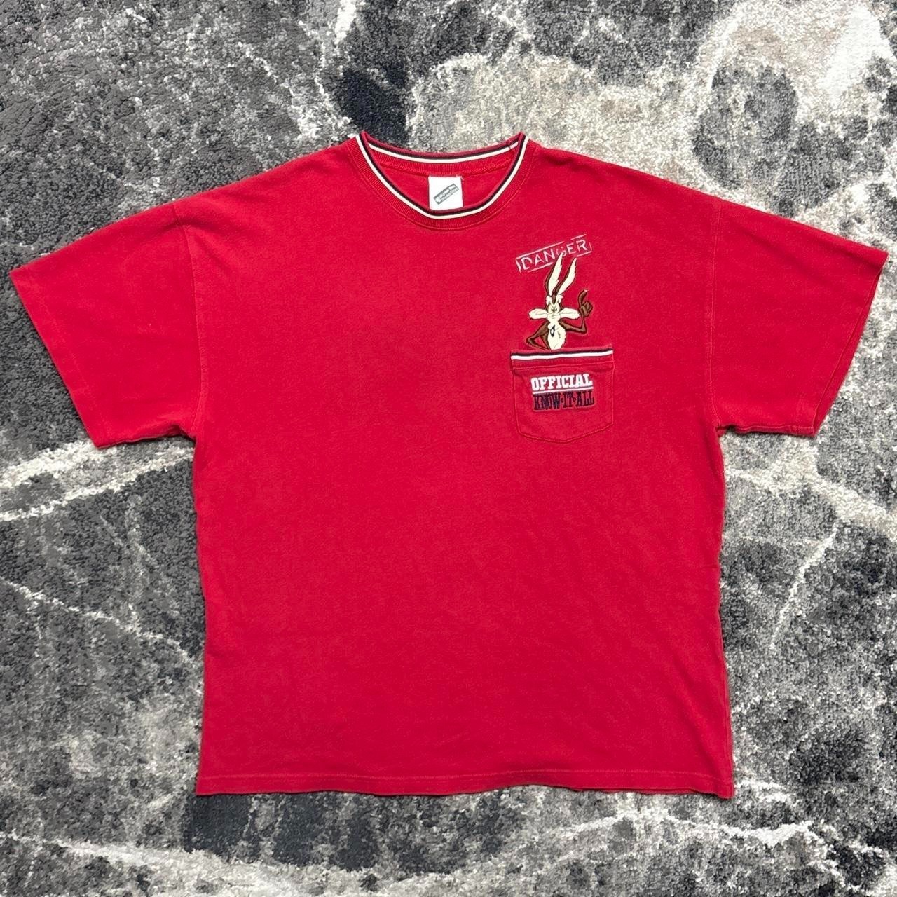 Vintage Looney Tunes Shirt Mens XL 90s Wile E Coyote Embroidered Pocket Tee Red gallery