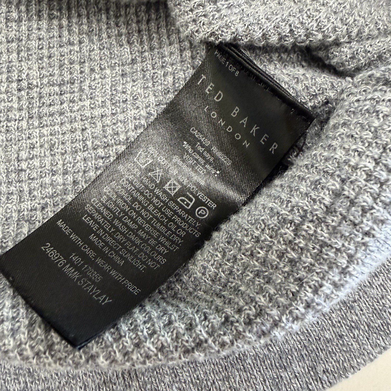 Ted Baker Men's Waffle Knit Crewneck Long Sleeve Shirt in Heather Gray gallery