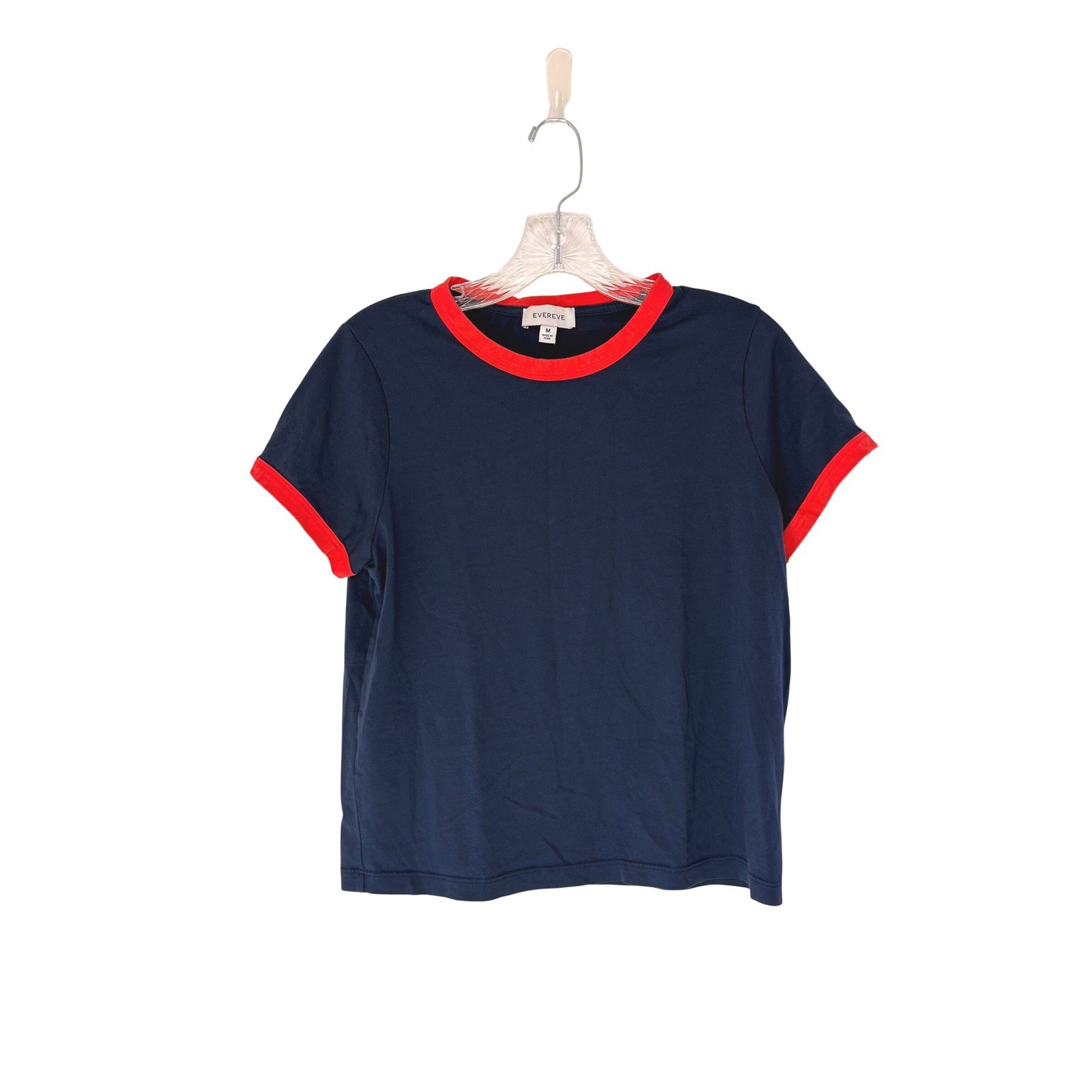 Evereve Ever Ringer Tee Shirt Navy Red Short Sleeve Casual Classic Medium gallery