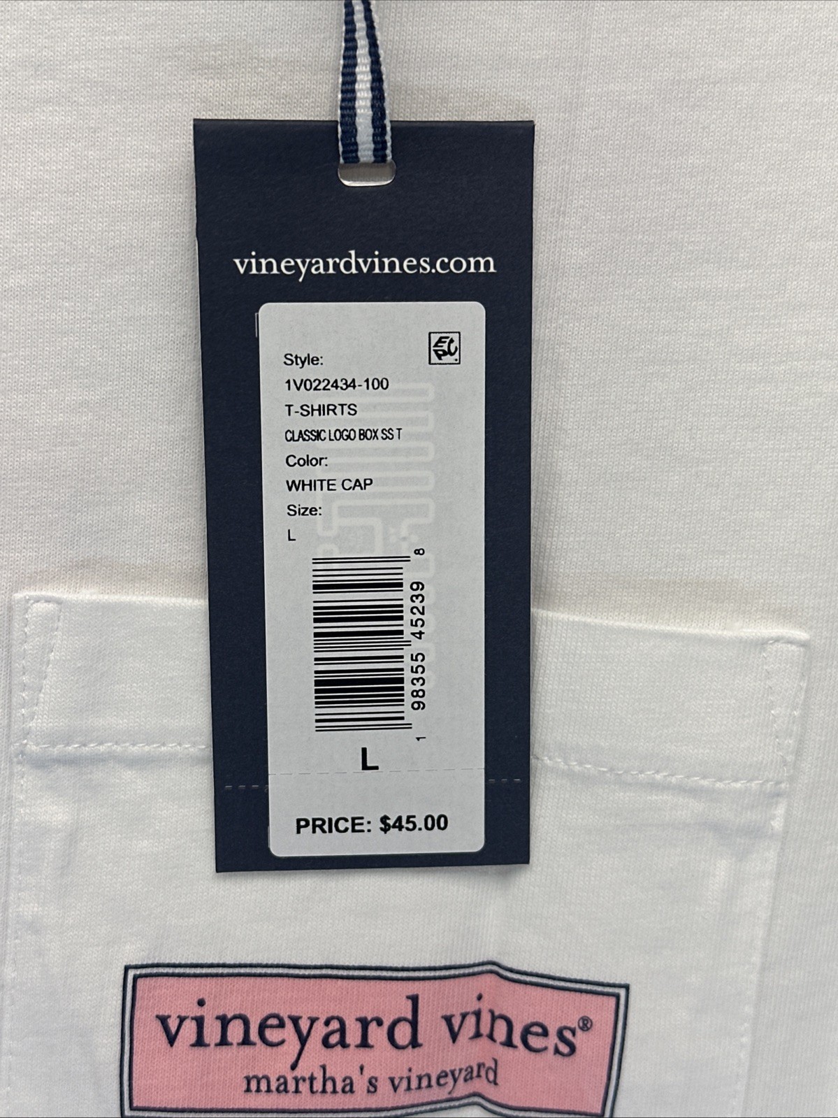 Vineyard Vines Men’s Large Classic Logo Box White Cap Pocket T Short Sleeve NWT gallery